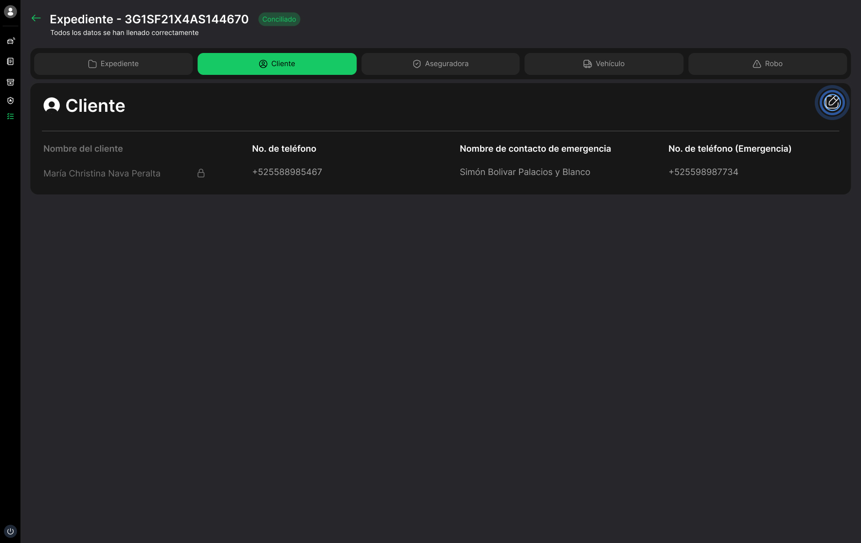 Client tab, read-only by default.