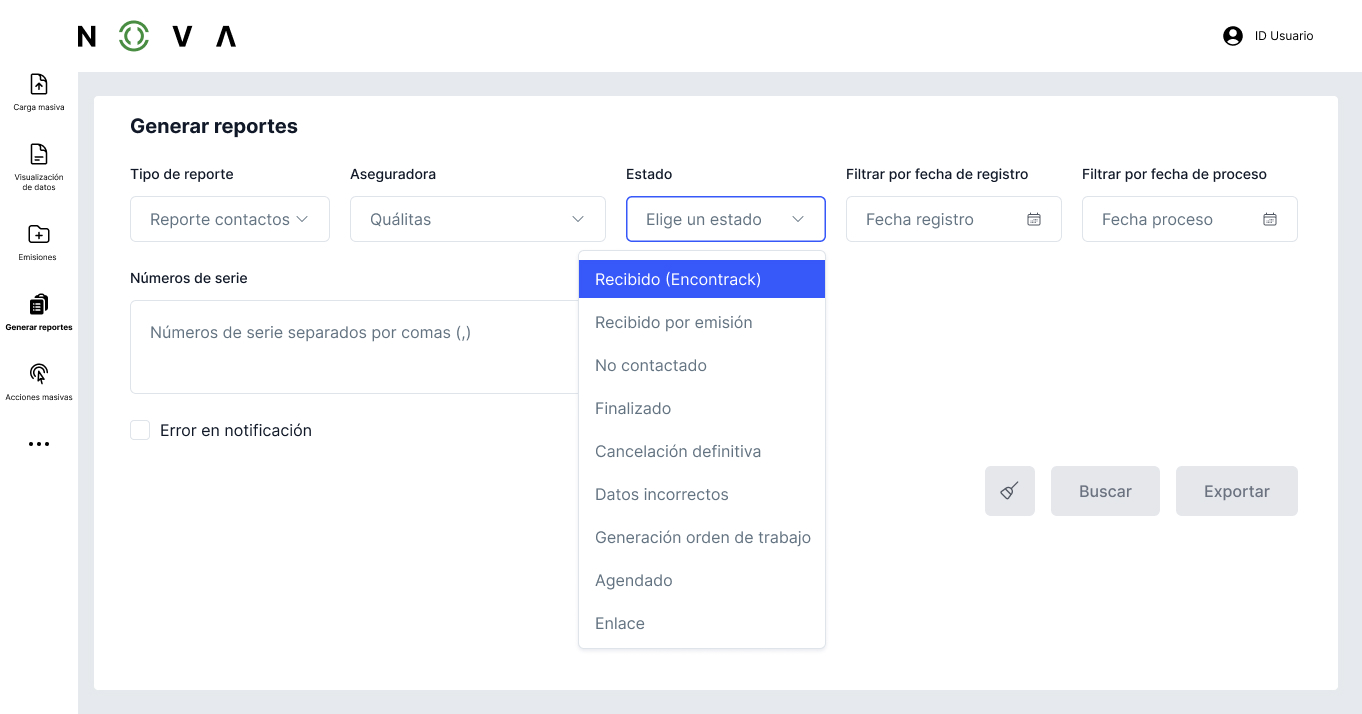 Filtering by processing status.