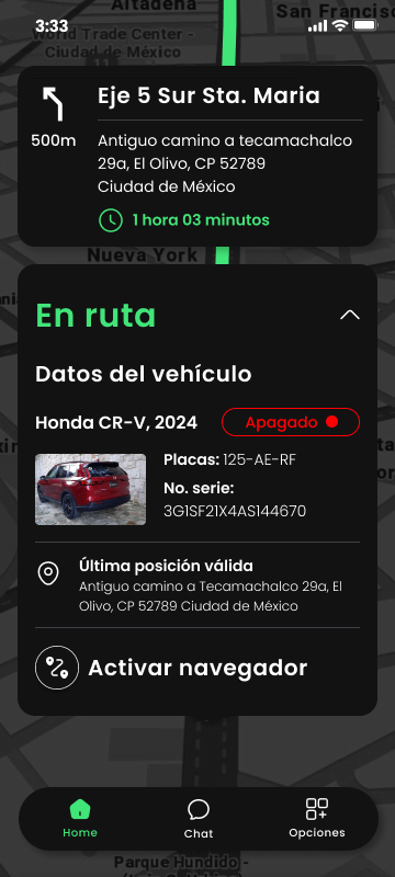 Vehicle details expanded without leaving the route.