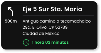 Route notification card with arrival timer.