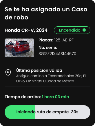 Case assignment card with vehicle status.