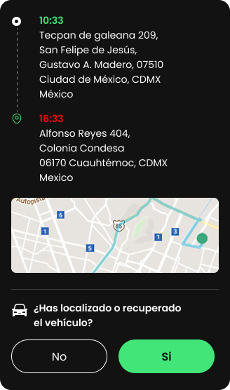 Route log with recovery confirmation prompt.