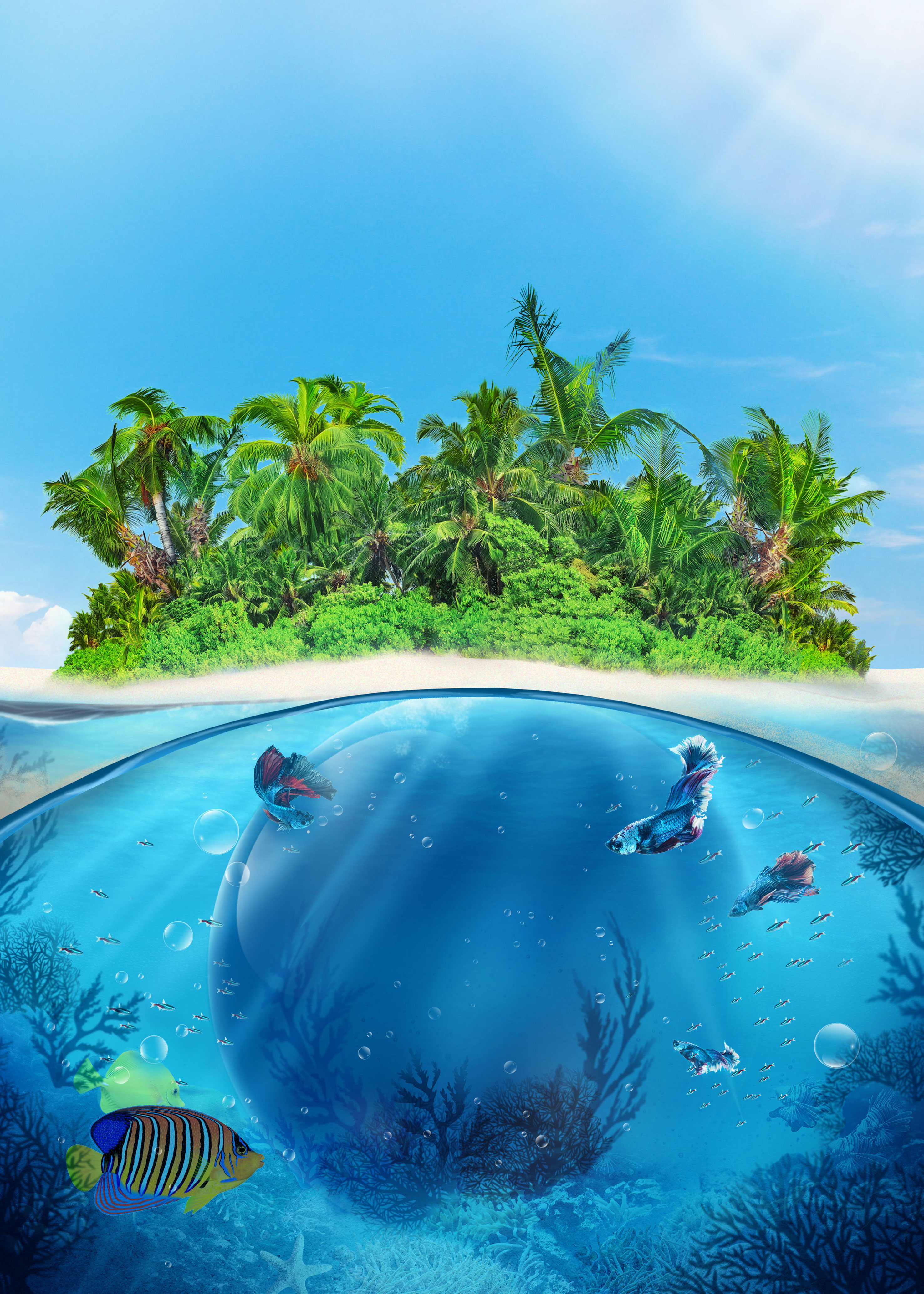 Beach drops — island in a bubble