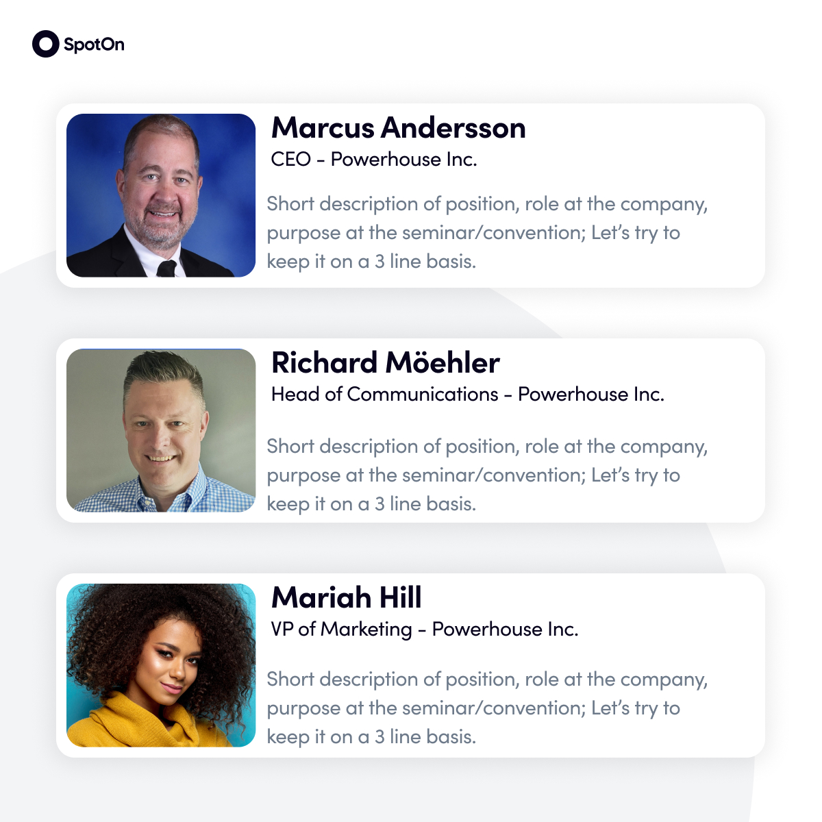 Meet today's speakers — grid card